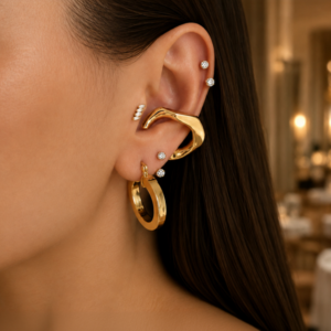 Gold Renk Modern Formlu Çelik Kadın EarCuff Küpe